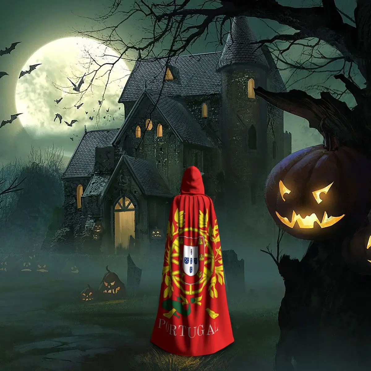 Flag Of Portugal Long Hooded Cloak Witch Medieval Costume Cosplay Cape HalloweenVampire Adult Unisex - view 6