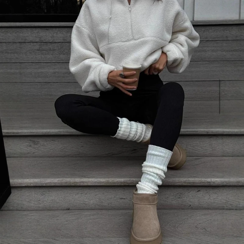 2025 가을/겨울 신상 단색 양털 두꺼운 반지퍼 후드 여성용 따뜻한 코트