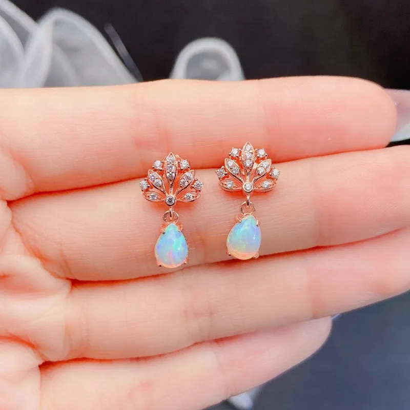 Genuine Opal Pear Earrings 5mmx7mm Natural Gemstone Simple Studs Piercing Birthstone Earrings for Women Gift Silver 925 Ring