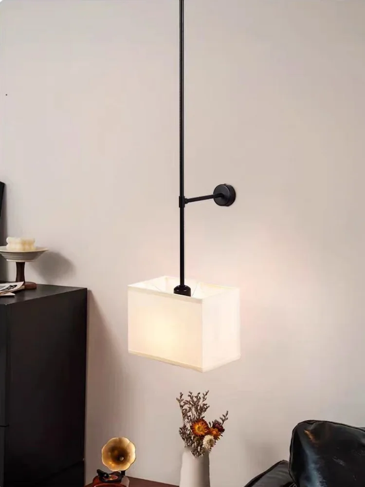 Nordic light luxury long pole cloth covered wall lamp, background wall, villa, hotel room, corridor, aisle, bedside lamp