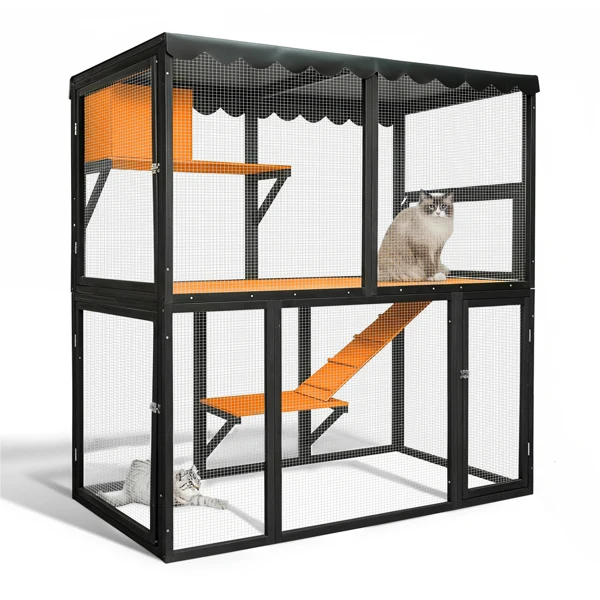 Wooden cattery outdoor cat cage large cat house, suitable for walking with multiple cats, indoor four-story cat cage house, with waterproof cover and ramp - does not support self-pick up and does not support designated warehouse delivery -18