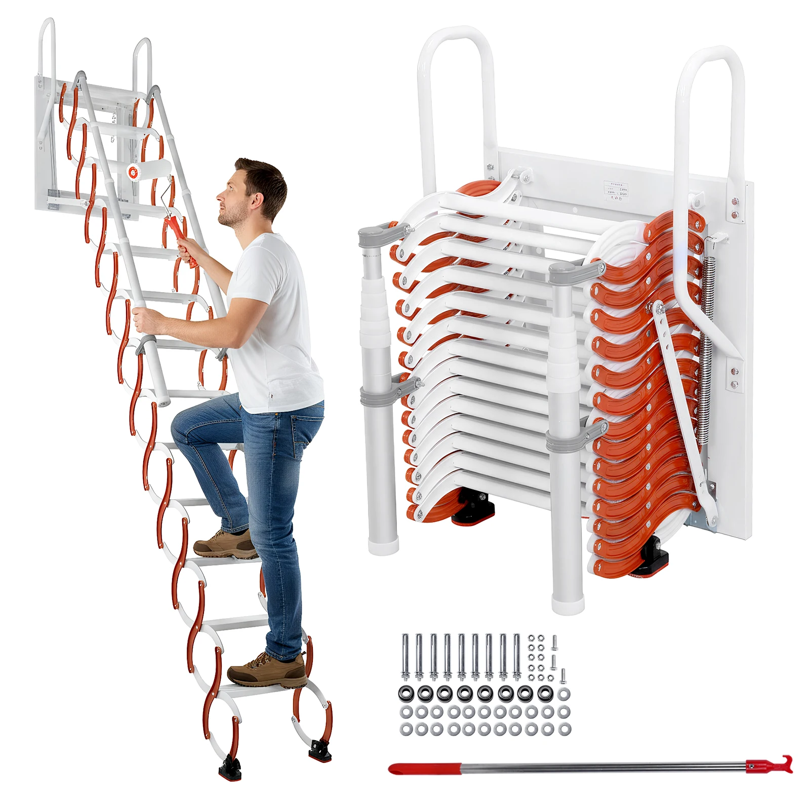 

Ceiling Mount Attic Ladder Ceiling-Mounted Loft Ladder Adjustable Tilt Angle (60°/65°/70°) W/Pull Rod for Home Indoor Outdoor