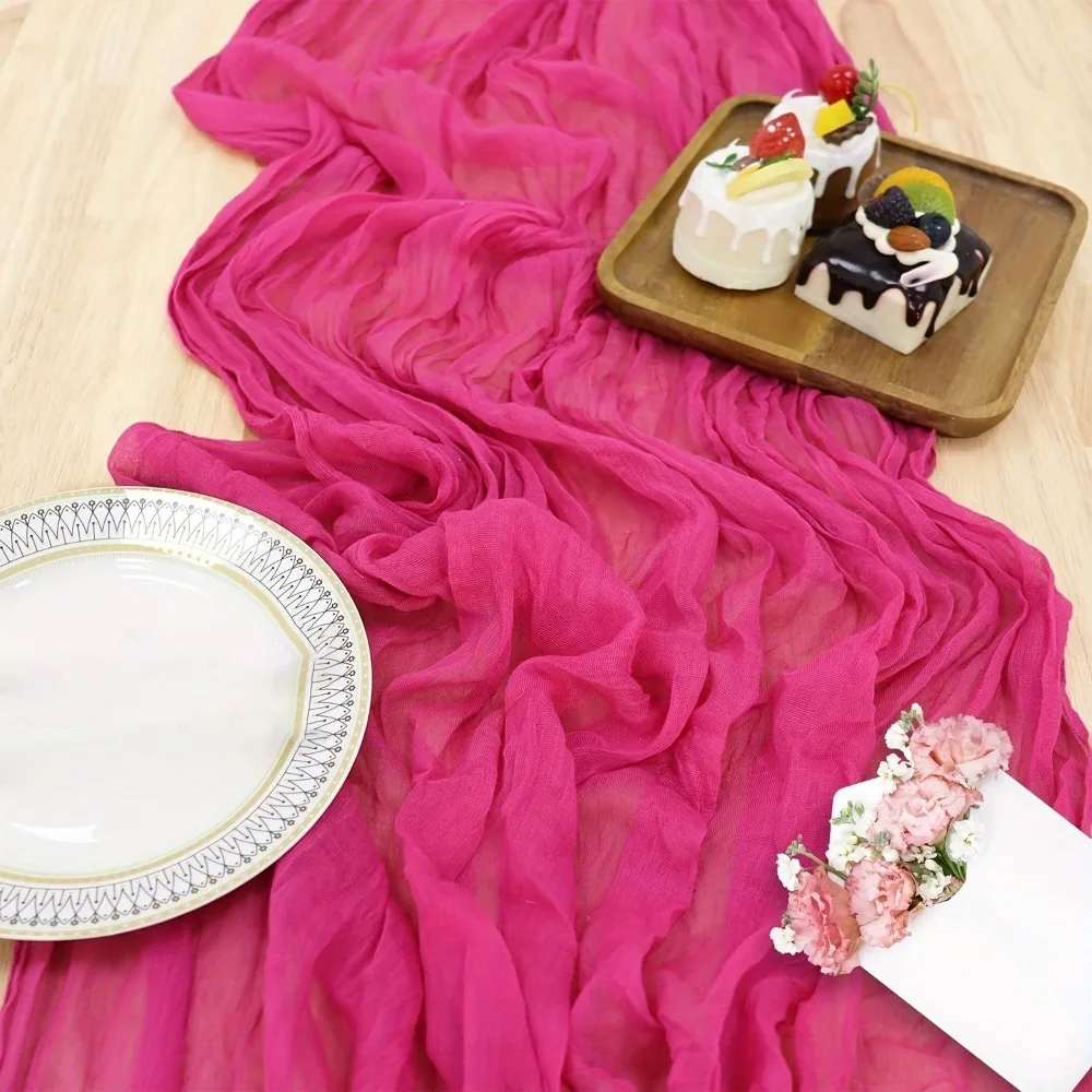 

Elegant Crepe Table Runners Soft Polyester Table Cover 180/300/400CM Washable Pleated Tablecloth Party Decorations