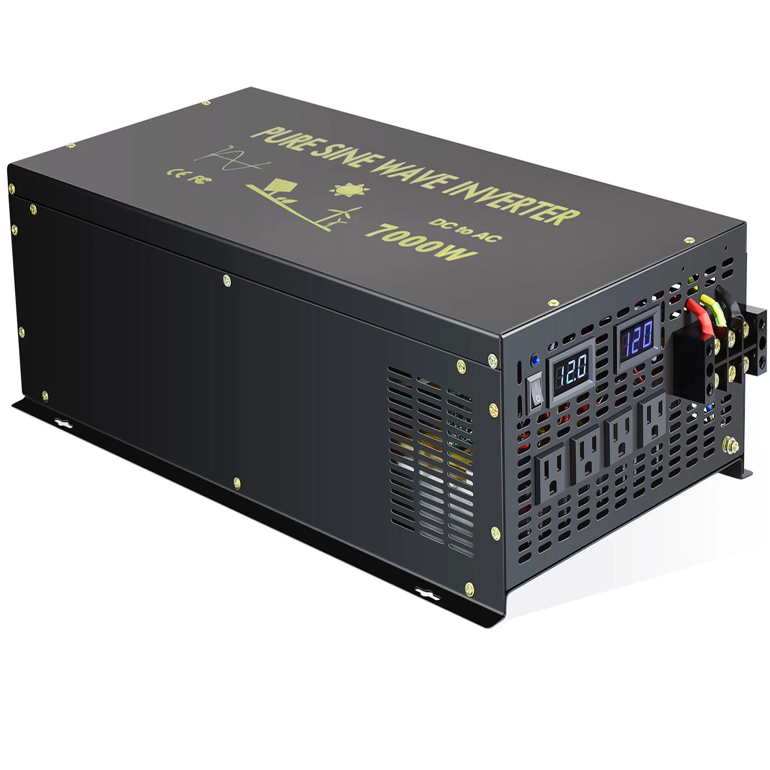 

2026 Hot Sale WZRELB 12V DC to 120V 110V AC 7000W Single Output Pure Sine Wave Solar Power Inverter for Home & RV/Truck