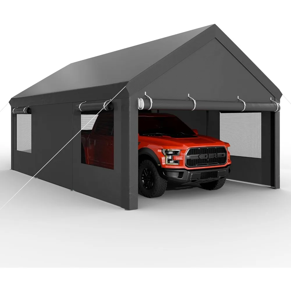 Carport, 12x20 ft Heavy Duty Carport Canopy with Roll-up Windows, Portable Garage with Removable Sidewalls & Doors, Car Canopy