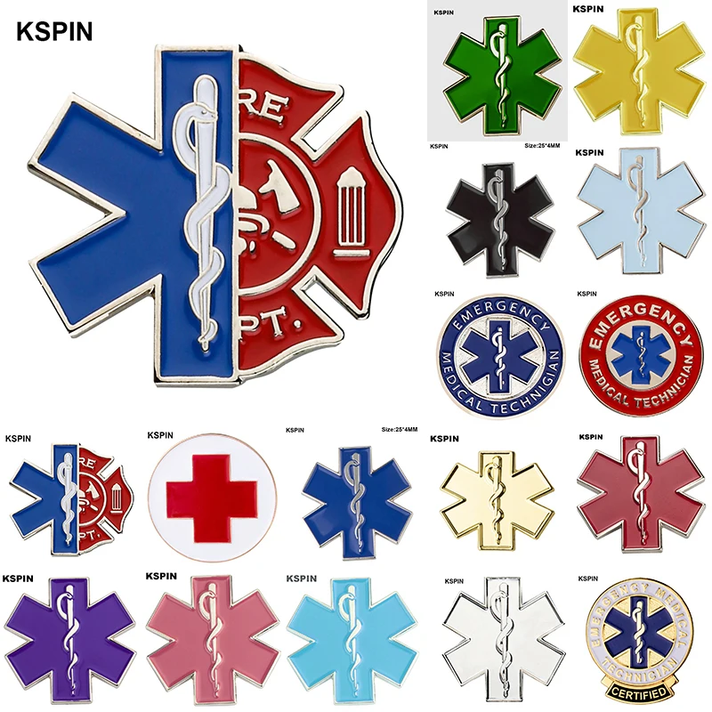 Colorful  Star of Life Nursing Ambulance Lapel Pin Badge Pin EMT EMS Blue Enamel Pins Brooch Badges XY0573