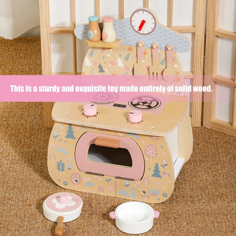 

Wooden Kitchen Cooking Stove Set Pretend Play Toy With Pots Pans And Utensils For Toddler Fine Motor and Social Skill 15UB
