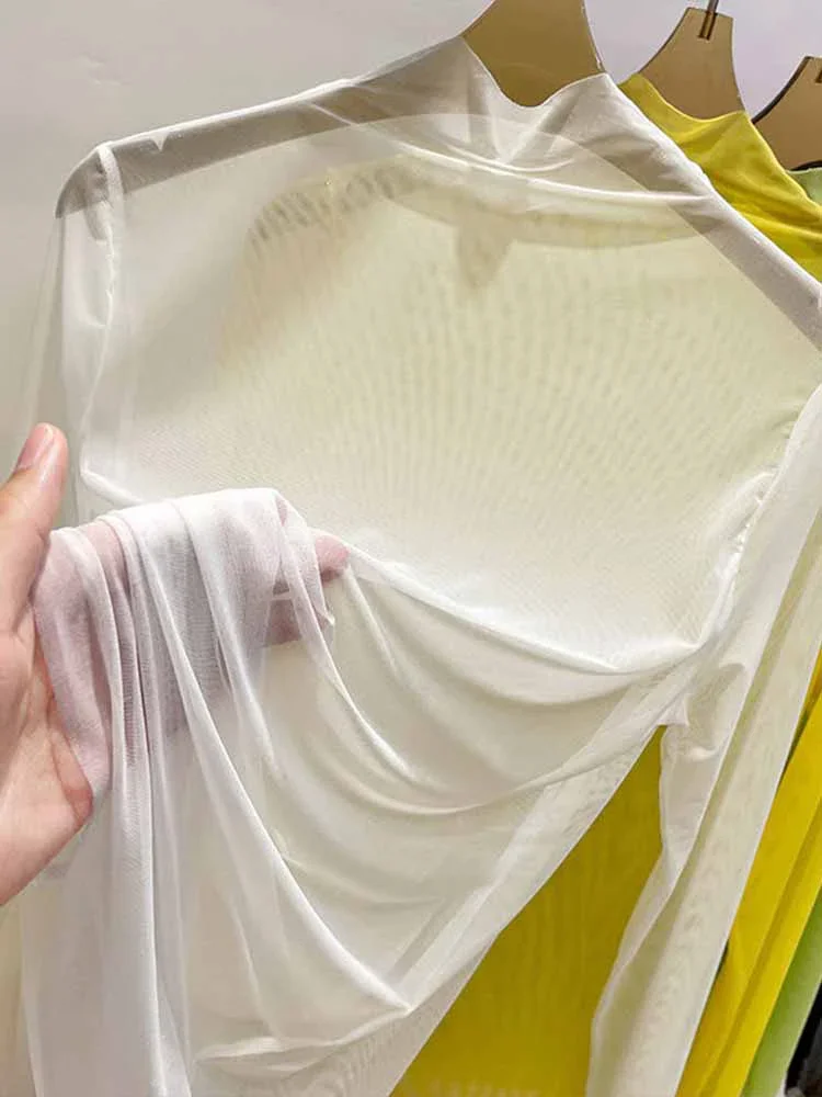 

Transparent Gauze Bottoming T-shirt Women Clothing Summer Long Sleeved T-shirt with Gauze Shirt Half High Collar Sunscreen 2025