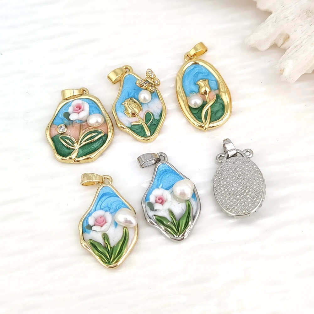 High Quality Monet Jardin Style Pendant Freshwater Pearl Copper Flower Butterfly Charms for Women Necklace DIY Jewelry