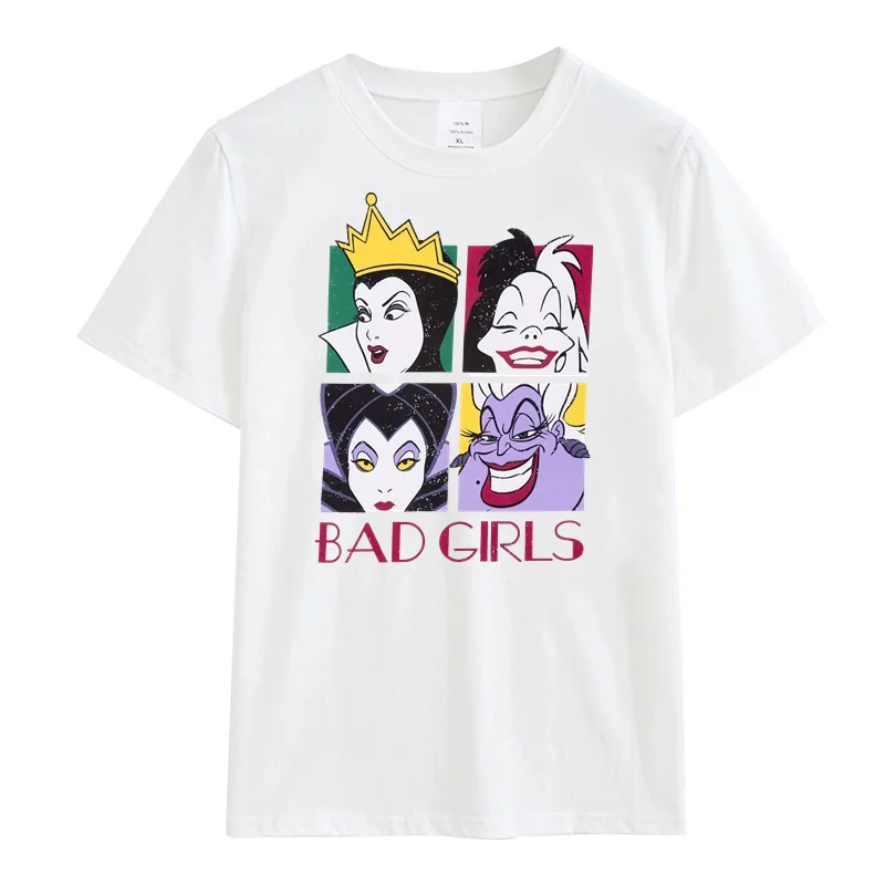 Funny Bad Girls Print T-Shirt Female Summer Disney Cartoon Ursula Maleficent  Cruella De Vil Tee Top Casual Tops Clothing Y2K