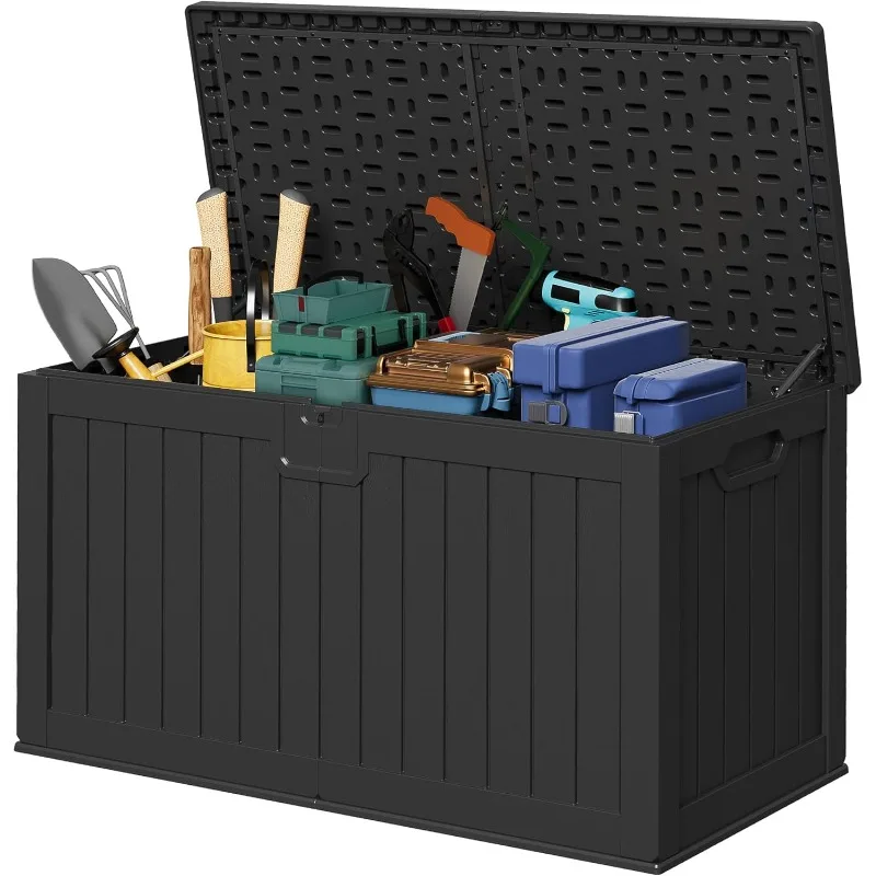 240 Gallon Double-Wall Deck Box with Divider, Side Handles, Resin Outdoor Large Storage Box Waterproof and Lockable