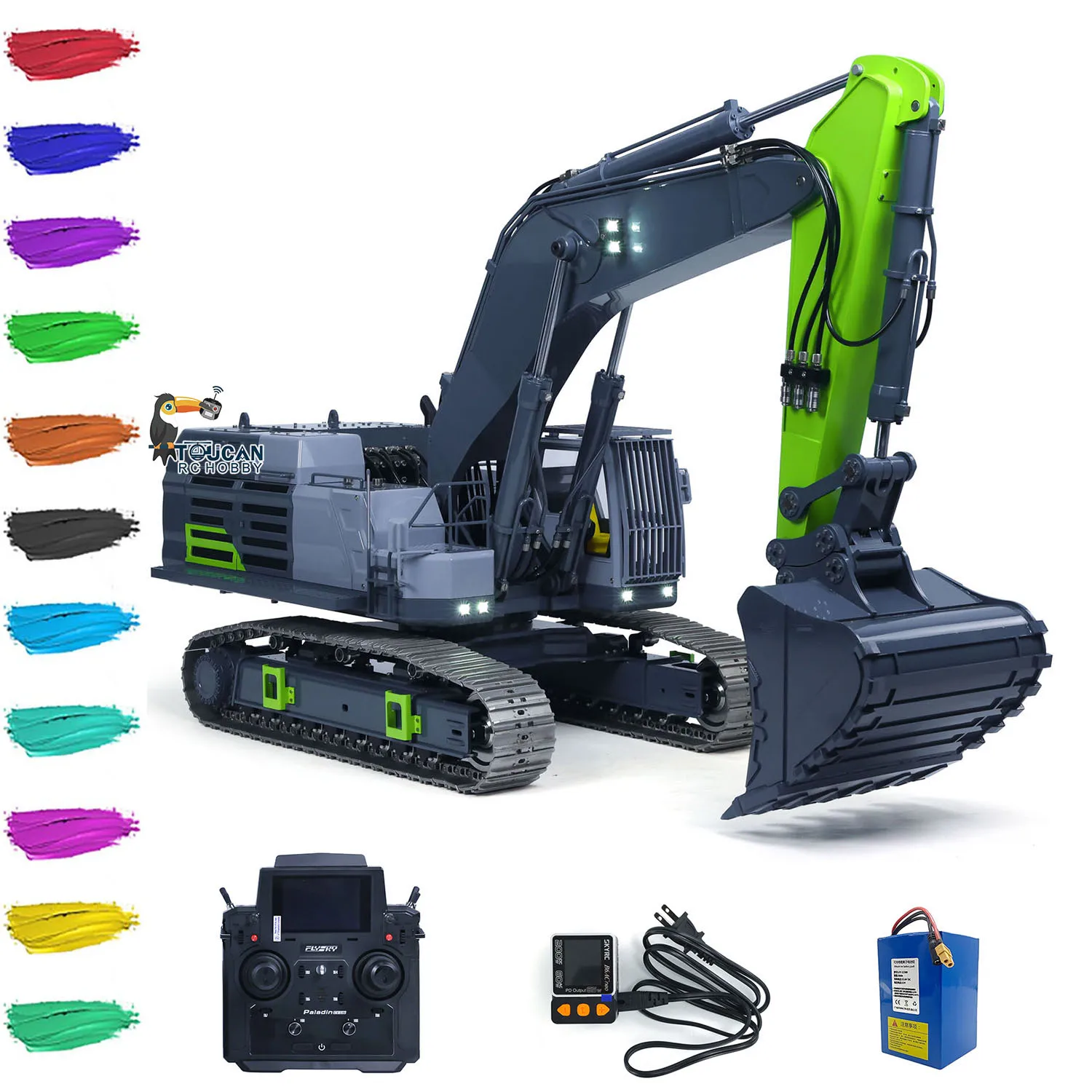 Excavadora hidráulica con Control remoto RTR 1/12, máquina resistente 395F, válvulas de Metal de 6 canales, excavadora RC, Motor sin escobillas, acoplador rápido ESC