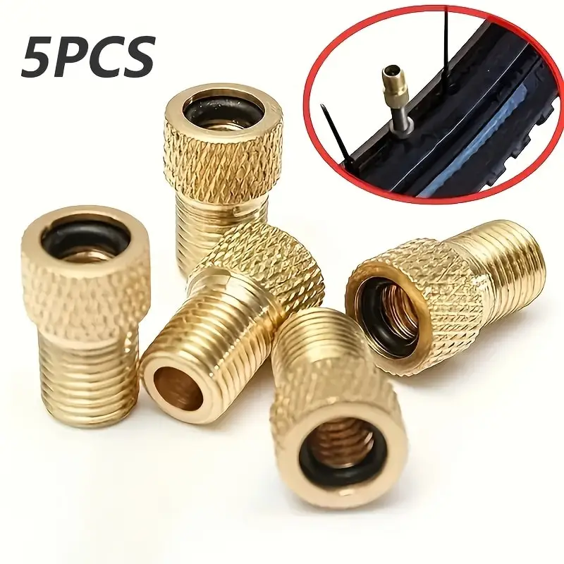 AliExpress 5-Pack Brass Bike Valve Adapters w/ O-Rings | Schrader Presta Converter for Air Pump | Bicycle Tire Repair Tool Accessories