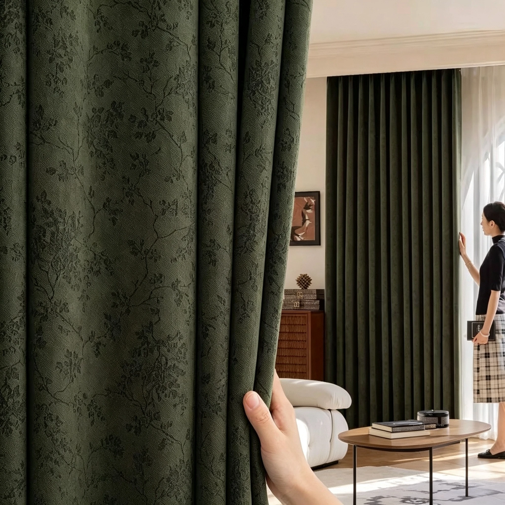 Green American Vintage Classic Full Blackout Curtains for Living Room Light Luxury High-Quality Curtain Customized Window Drapes