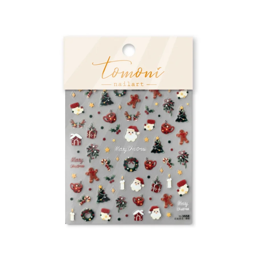 5D thin tough nail art stickers high quality cute Christmas nail stickers Merry Christmas three-dimensional design nail stickers