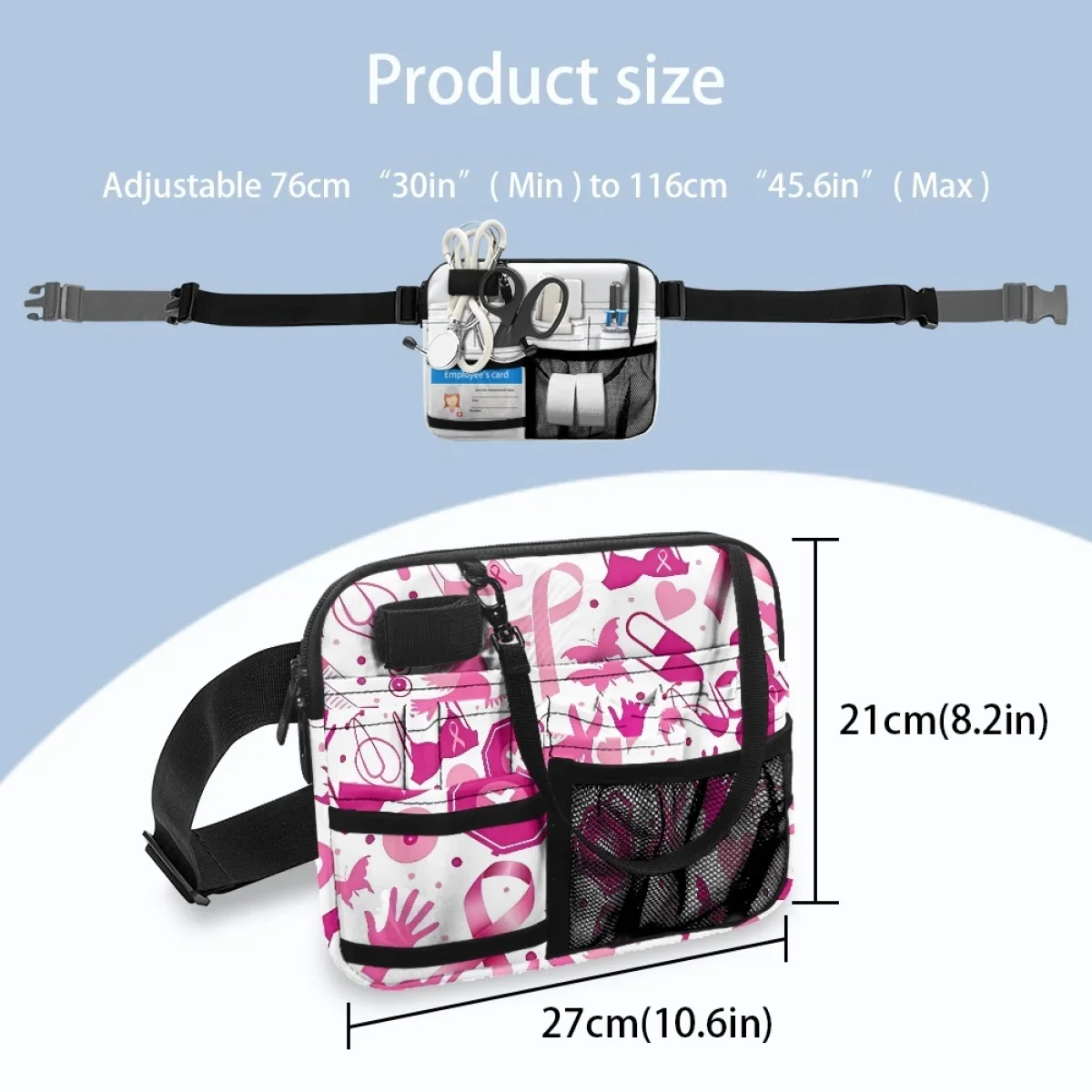 Bolsas médicas de cinto ajustável para mulheres, fita rosa Fanny Pack, bolsa organizadora de bolso múltiplo, designer de câncer de mama, 2023