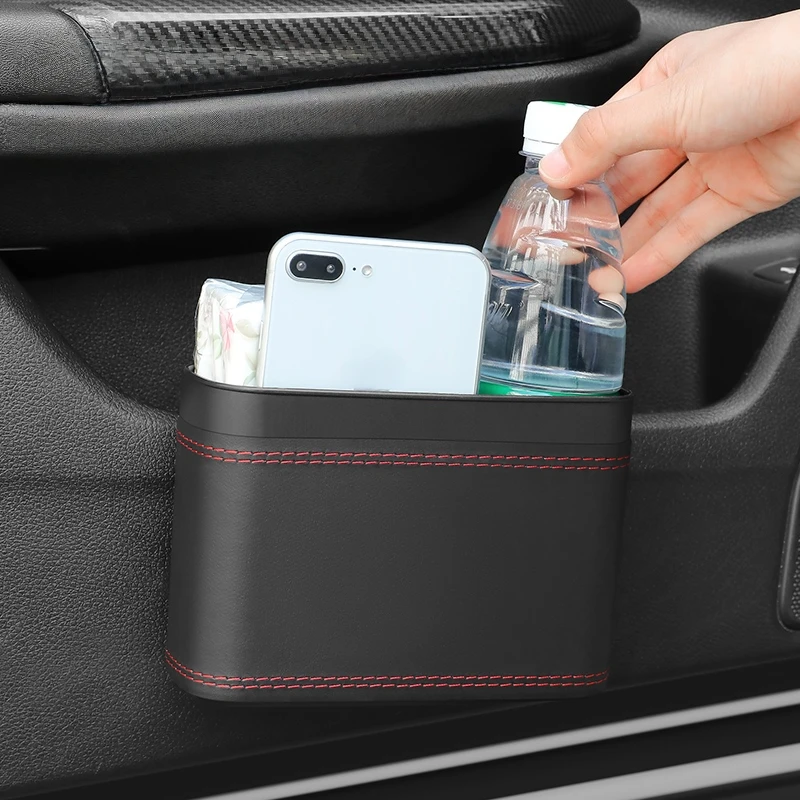 Multifunktionale Auto-Aufbewahrungsbox mit Druckmechanismus, Mülleimer aus PU-Leder für Fahrzeuge, Aufbewahrungsbox zum Aufhängen an der Rückseite des Sitzes und an der Tür, mit Druckmechanismus – Detail 4