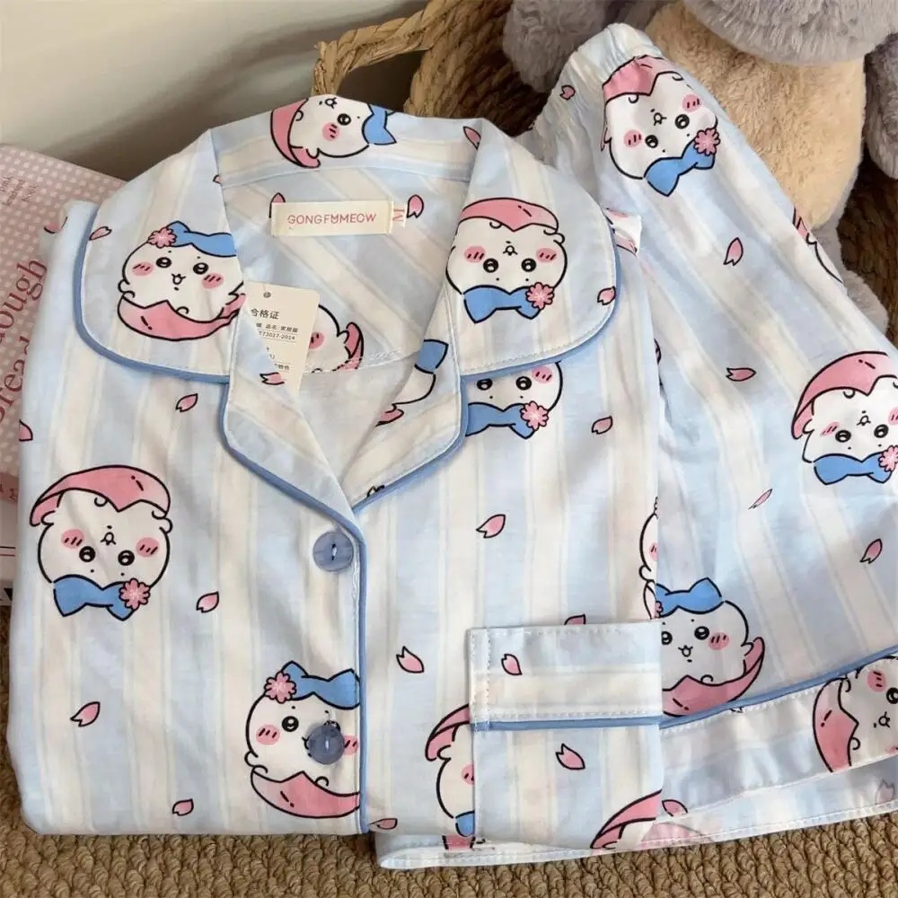 Kawaii Chiikawa Pajamas Usagi Hachiware Women's Short Sleeves Shorts Summer Student Loose Casual Lounge Clothes Suit Comfort