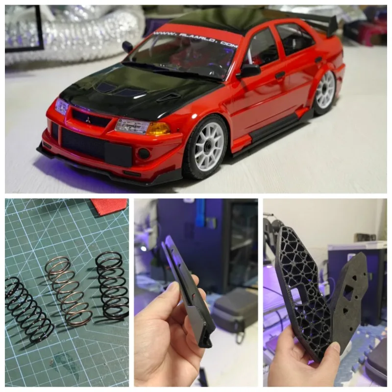 For RLAARLO 1/7 Mitsubishi EVO Rally Slevo-07 Shock Springs, Front Bumper Guard, Side Skirts & Decal Graphics Upgrade Parts