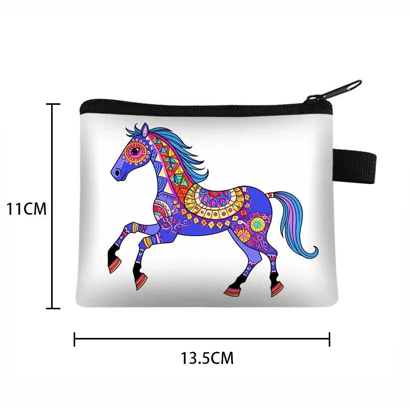 Running Horse Coin Purse Colorful Indian War Horse Cloud Backlit Paint Mini Wallet Man Women Credit Holder Money Coins Bag Gift