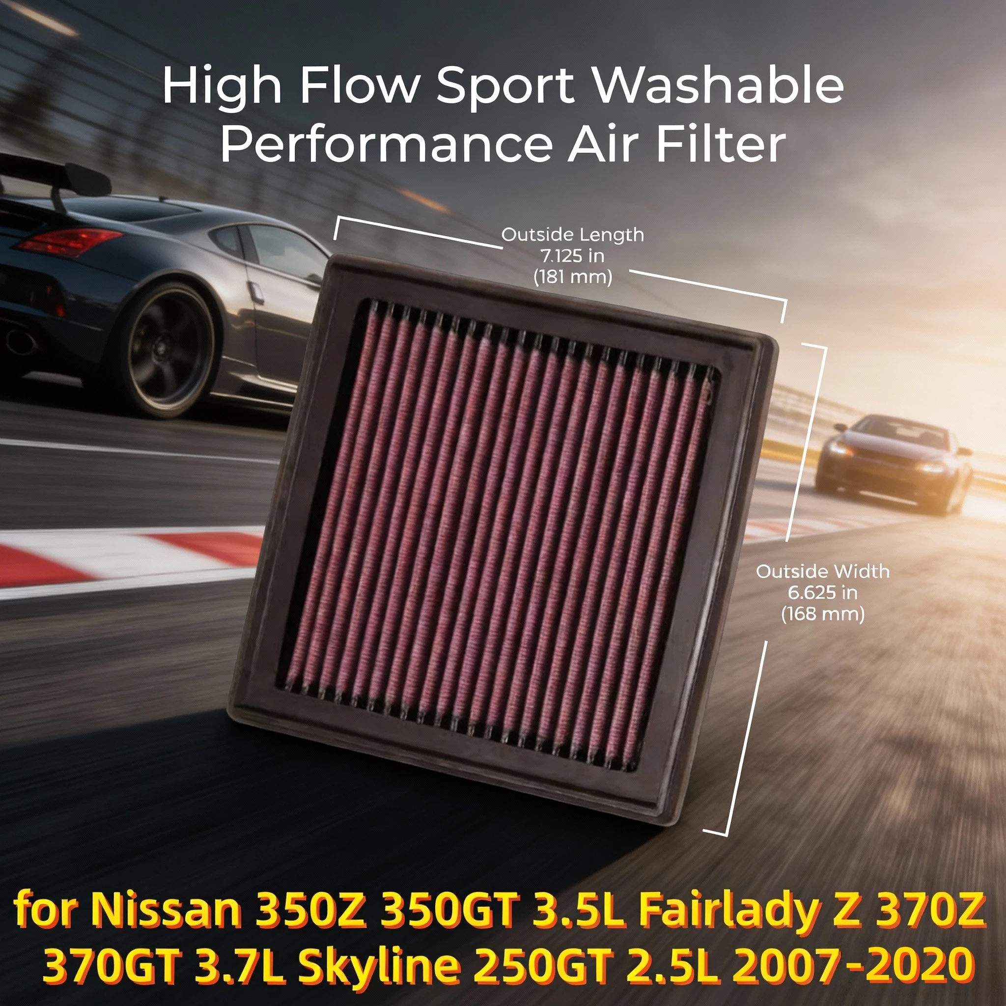 for Nissan 350Z 350GT 3.5L Fairlady Z 370Z 370GT 3.7L Skyline 250GT 2.5L 2007-2020 High Flow Sport Washable Air Filter 33-2399