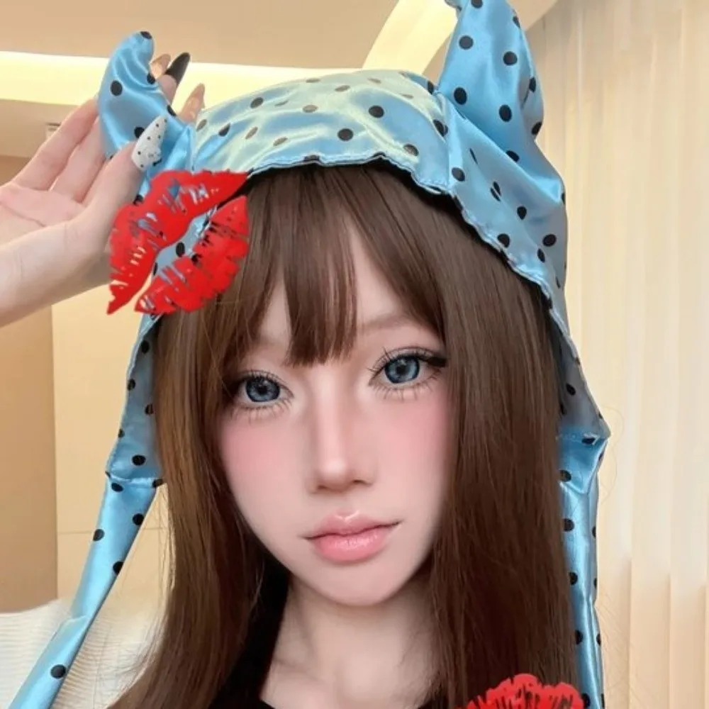 ファッションY2Kリトルデーモンヘアースカーフソフトラップヒップホップヘアバンド耳付きヘッドバンドパンクポルカドットヘッドスカーフストリートウェア