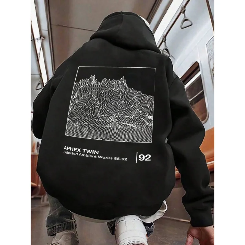 سترة رجالي بغطاء للرأس باللون الأسود Aphex Twin المختارة المحيطة 85 92 نمط مطبوع عالي الجودة من القطن ملابس غير رسمية مهرجان الموسيقى ث #3