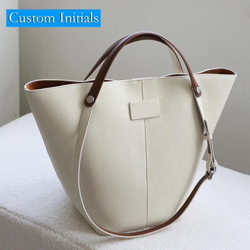 Classic Genuine Leather Bucket Bag For Women Luxury Designer Handbag Purse 2025 New In Cowhide Custom Initials Underarm Shoulder