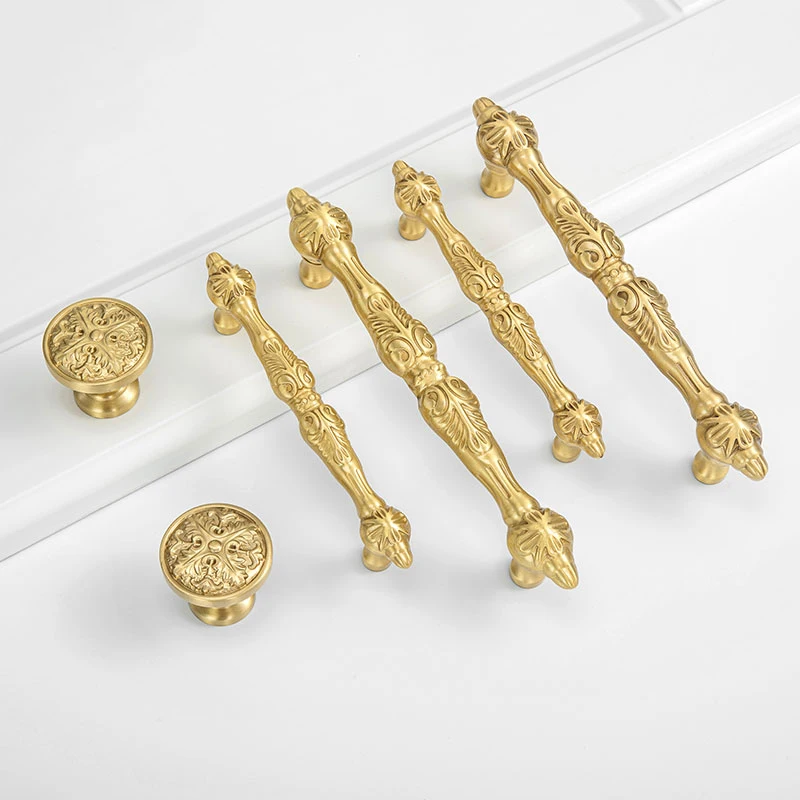 

Retro 4PCS Pure Brass Antique Carved Furniture Pulls Handle Drawer Knobs Cupboard Wardrobe Kitchen Dresser Shoe TV Cabinet Pulls