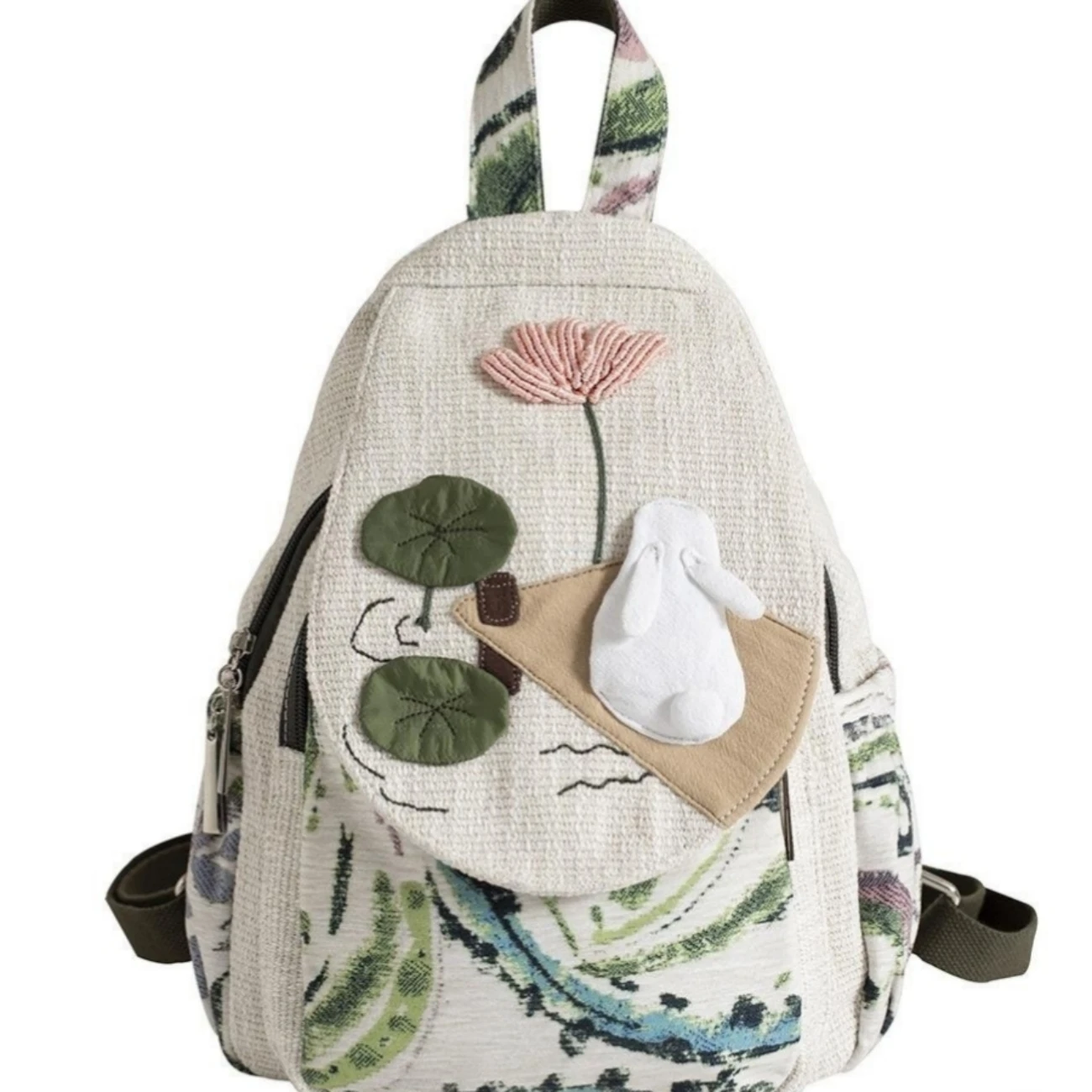 Original Fabric Art Small Fresh Backpack Multi compartment Versatile Casual Canvas Bag Lightweight Outgoing Small Backpack