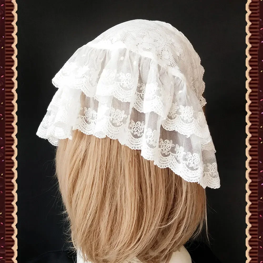 Sugar and Mucha ~White Lolita Head Scarf Ruffled Hair Wrap by Infanta