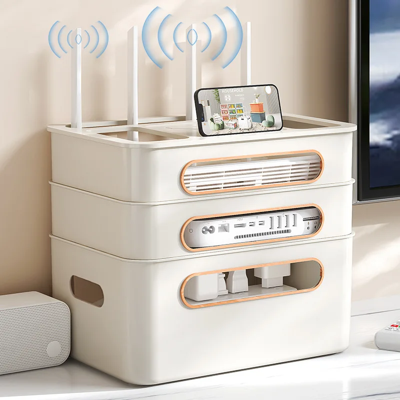 4-stufiger WLAN-Router-Organizer, multifunktionale Kabelmanagementbox mit Belüftung, Öko-PP-Material, obere Ablage für die Aufbewahrung zu Hause