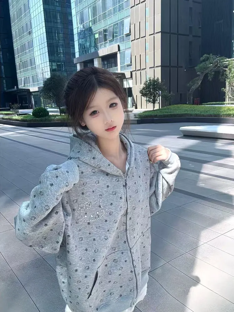 

Ретро-американский худи с принтом лап, женский, свободного кроя, осенний, повседневный, для пар, на молнии, с длинными рукавами