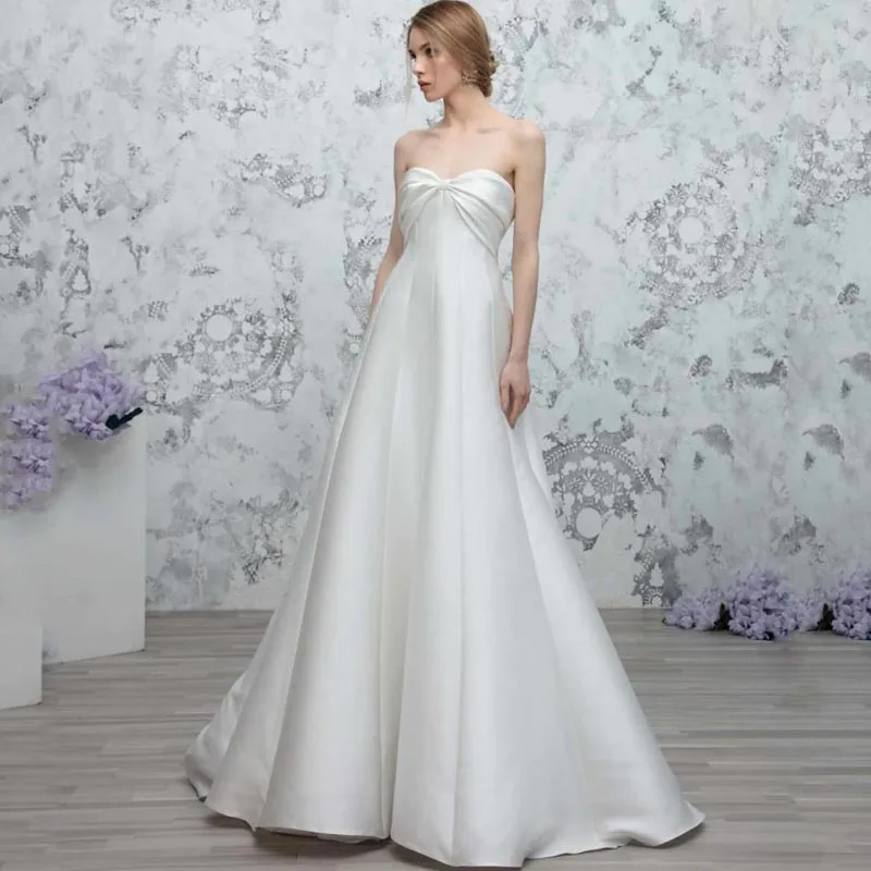 

Strapless A-line Wedding Dresses For Women 2022 Bride Simple Satin Dress Open Back Wedding Gown For Bride A-line White Dress