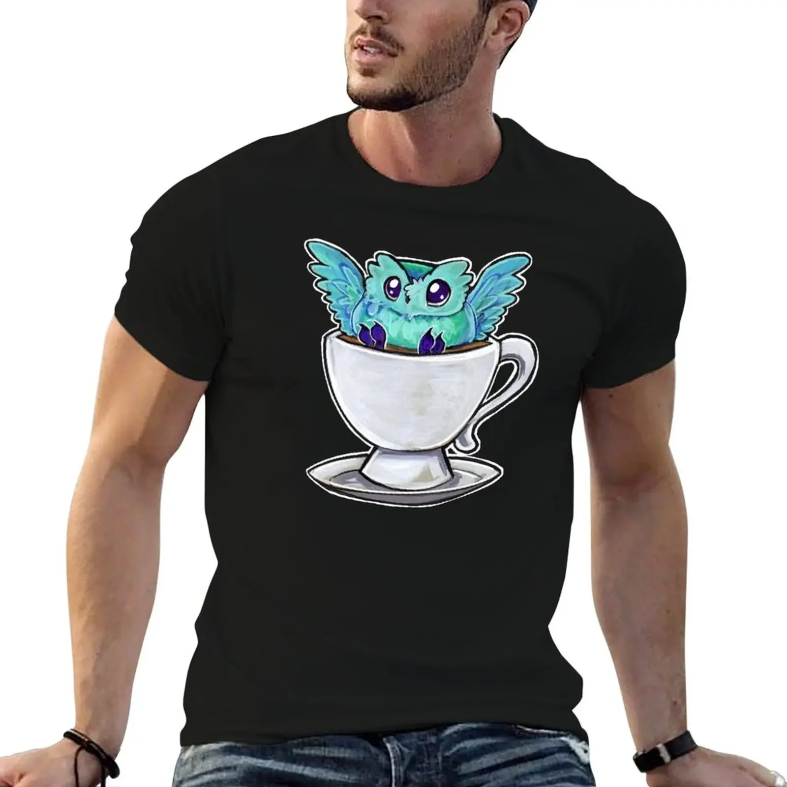 Teal owl T-Shirt oversized cute clothes plain black t shirts men