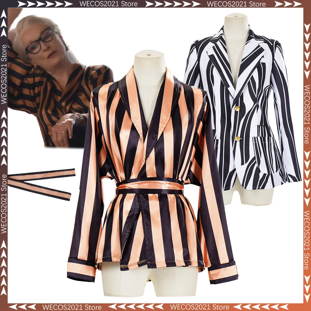 

Disguise 2026 Movie Devil That Wears Miranda Cosplay Striped Sleepwear Women Costume Halloween Female Role Play Dress Up Outfits