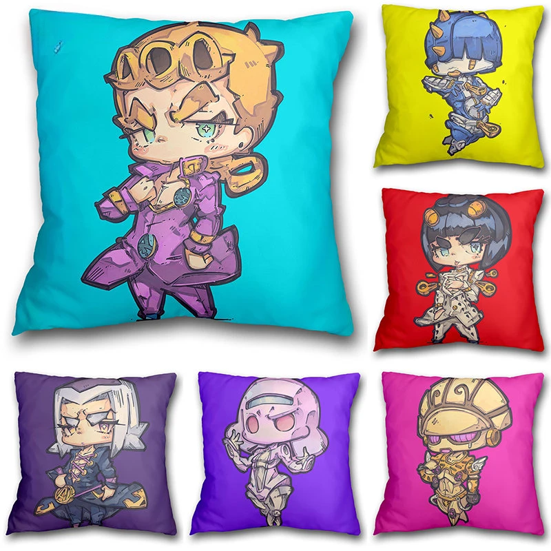 45*45CM JoJo's Bizarre Adventure Figure Pillow Case Japanese Anime Throw Pillowcase Room Home Decor Sofa Car Waist Cushion Cover