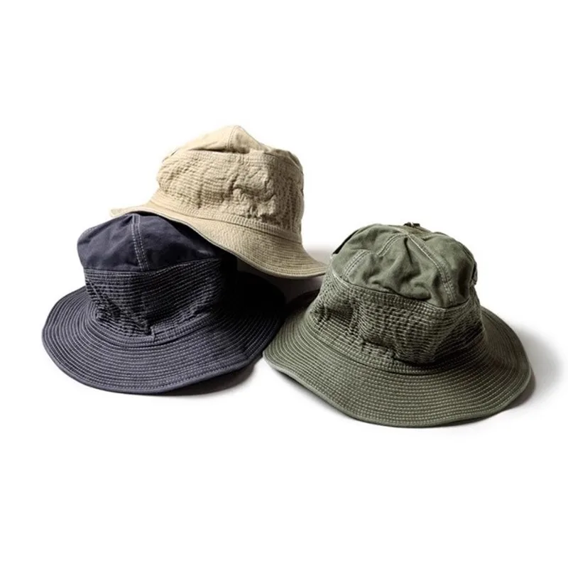 

2024 KAPITAL Tri color retro khaki distressed wax dyed washed casual sunshade fisherman hat MZ151