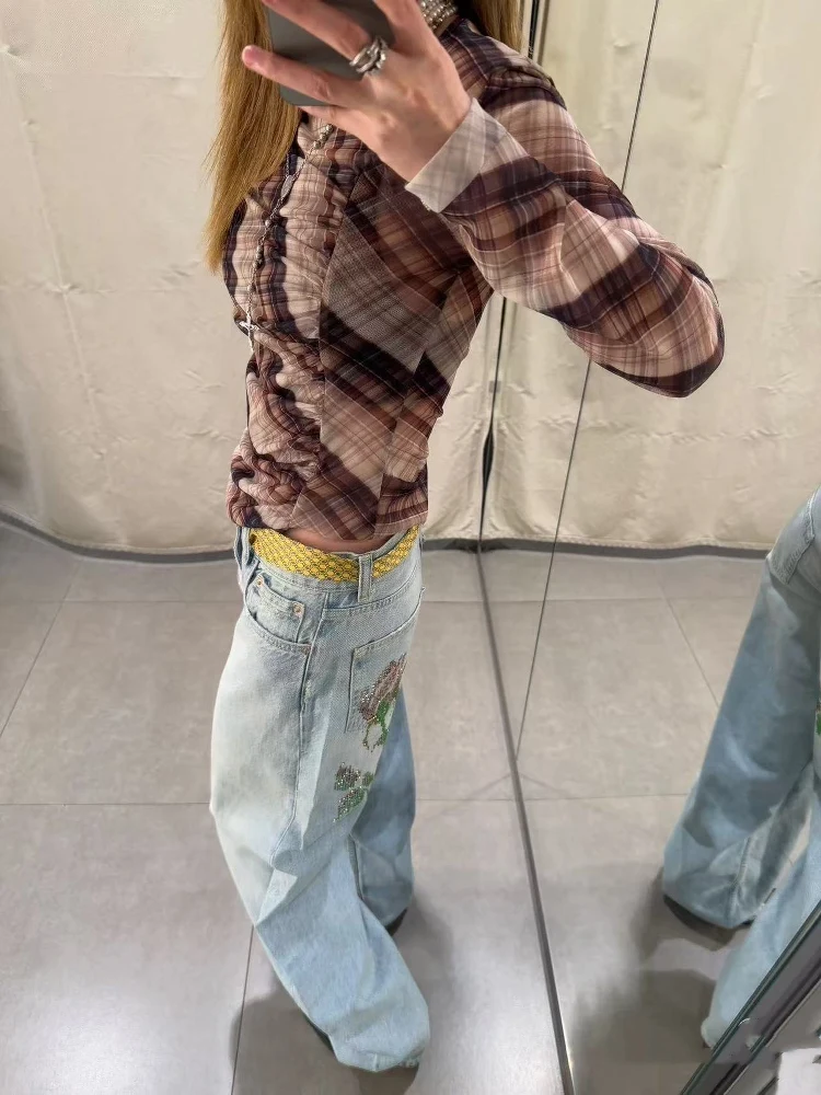 Faionable واسعة الساق الدينيم الجينز المرأة عالية الخصر بالون Sle مطبوعة العصرية الفتيات الخريف الشتاء جديد وصول الجينز