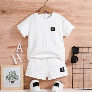 طقم كاجوال صيفي عصري للأولاد بنمط حروف ولون خالص، طراز مشمس وحيوي #6