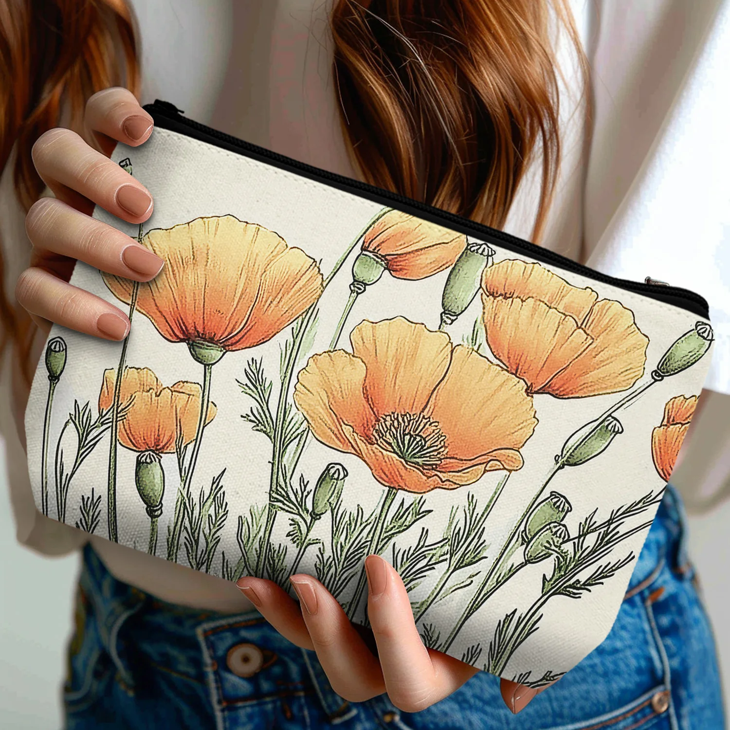 1Pc Floral Aesthetics Beautiful Life Environmentally Friendly Cosmetic Bag Suitable For Daily Use When Going Out