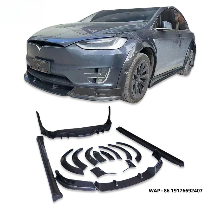 For ‘Tesla Model X Upgrade Top Car Style Carbon Fiber Body Kit Front Lip Side Skirts Wheel Arches Rear Diffuser Car Accessories