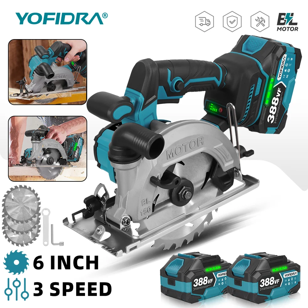 YOFIDRA 6 pouces scie circulaire sans brosse affichage numérique 150mm tronçonneuse électrique outil de coupe du bois pour Makita 18V batterie broche