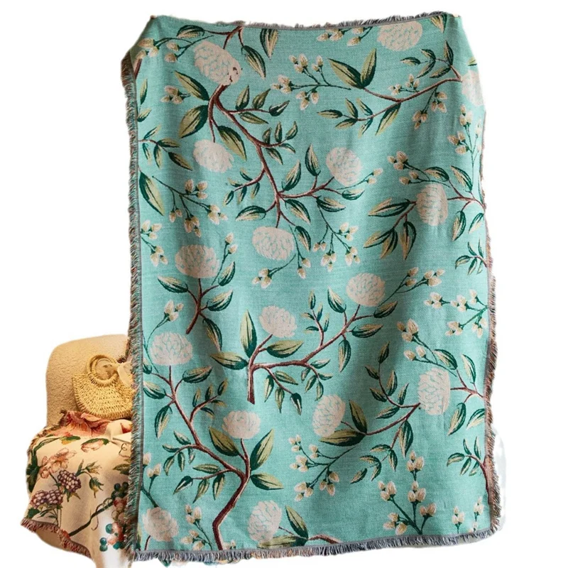 Bohemian Bedding Floral Design Reversible Throw Blanket Jacquard Fringed Throwing Blanket for Sofa Cover Carpet Fringe Tapestry