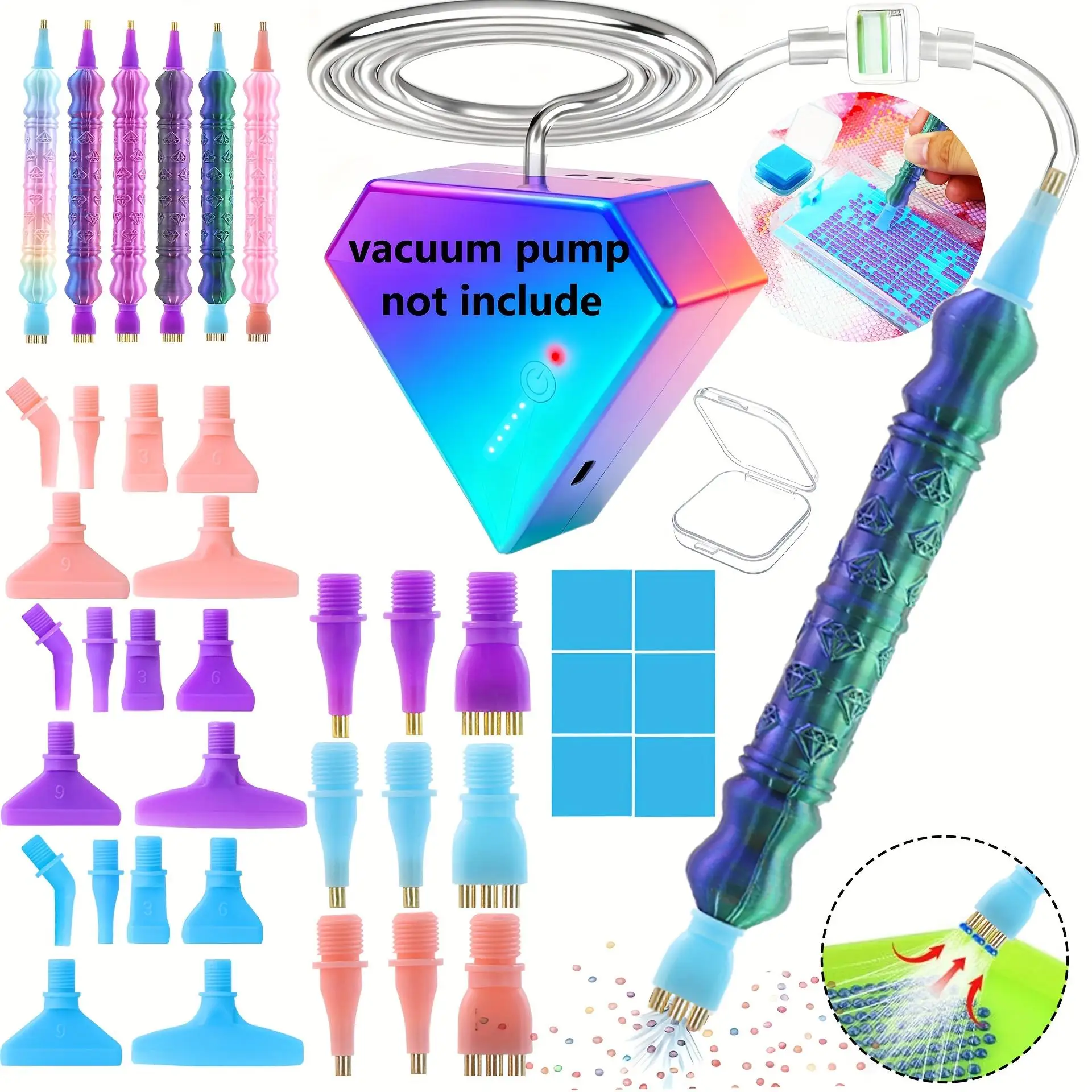 Diamond Painting Art Drill Pen Set, Includes 6 Screw-Tip Pens, 6 Adhesive Clay Sticks with Storage Box, and a Vacuum Diamond Pen Replacement Multi-Tool (1/1/3 Tips) - Compatible with Most Vacuum Pens and Diamond Dotting Sets, Used in Conjunction with Wax Diamond Art Accessory Tools, for Diamond Painting and Diamond Art