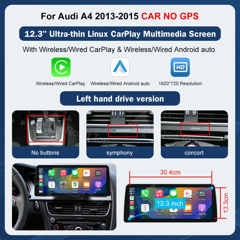 8.9 Inch 12.3 "" Multimedia Display Touchscreen Voor Audi A4 S4 2013-2015 Airplay Miracast Functie Draadloze Carplay Android Auto