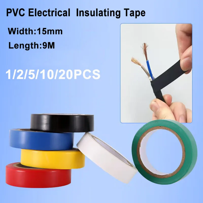 

1-20PCS Colorful Electrical Insulating Tape Heat Resistant 9M 15mm Car Cable Harness Wiring Loom Protection Waterproof Tape