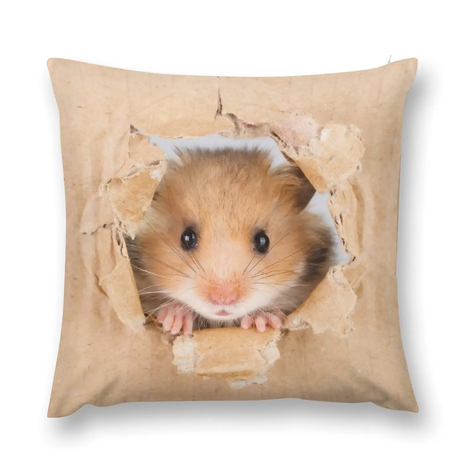 Cant Breathe - Cute Hamster peeping through hole in brown cardboard Throw Pillow Sofa Pillow Cover Throw Pillow