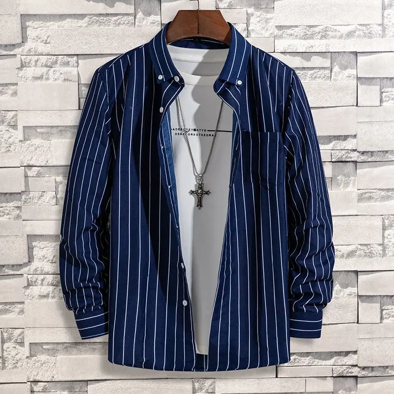 2024 New Spring and Summer Korean Casual Business Minimalist Fashion Versatile Lapel Striped Printed High-end Long Sleeved Shirt