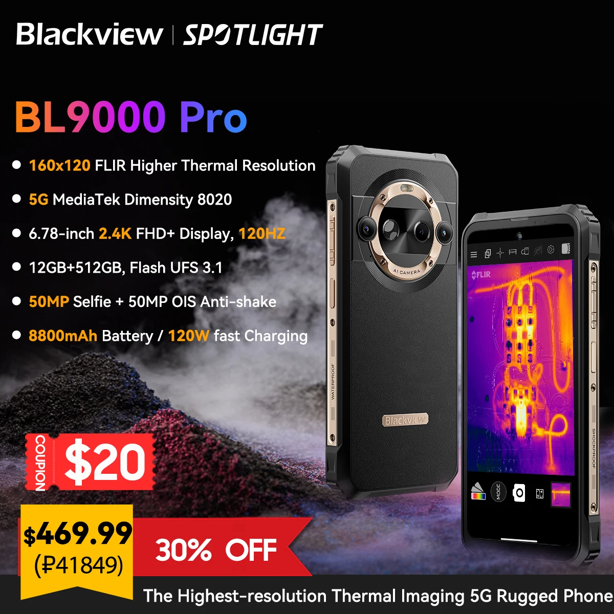 Estreia Mundial Telefone Robusto Blackview Bl9000 Pro 5g 678 24 gb 512 gb de Imagem Infravermelha Flir ® 8800mah Android 14 Smartphone Nfc